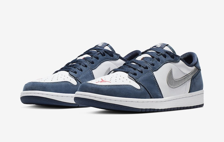 Nike SB x Air Jordan 1 Low Midnight Navy White Ember Glow Metallic Silver